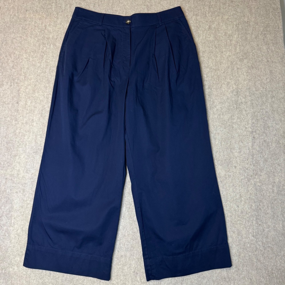NWT LOFT Pleated Wide Leg Pants Womens 16P Navy Relaxed Lightweight